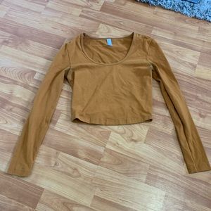 American Apparel Light Brown U-Neck Long Sleeve Crop Top